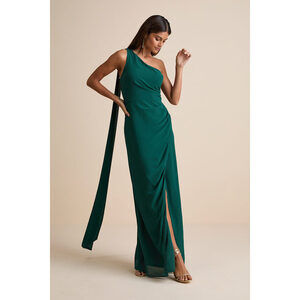 Lulus Adeline Emerald One-shoulder Scarf Maxi Dress Green - Size XS